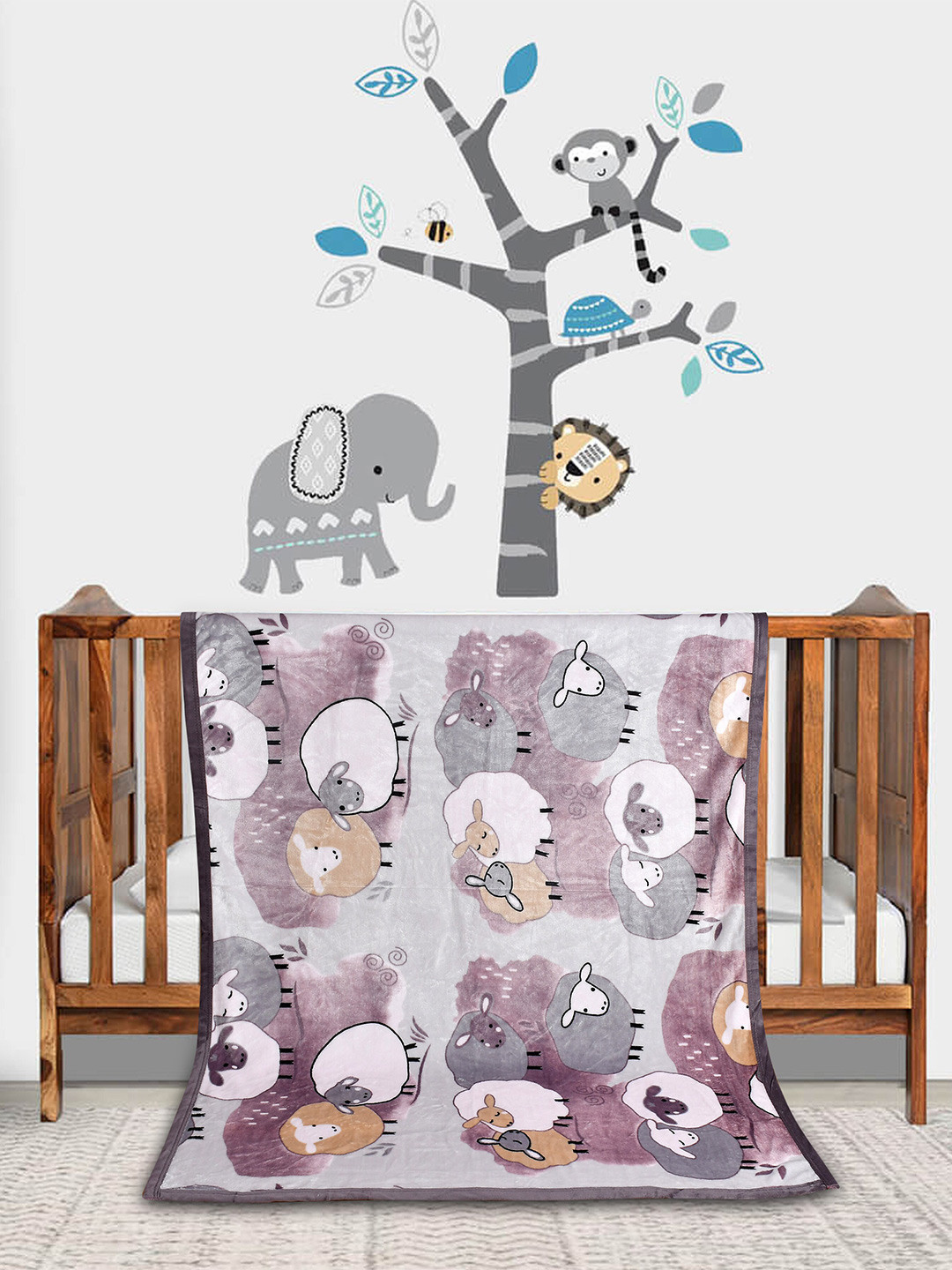 Florida Kids Grey & Violet Cartoon Characters Heavy Winter 350 GSM Single Bed Blanket