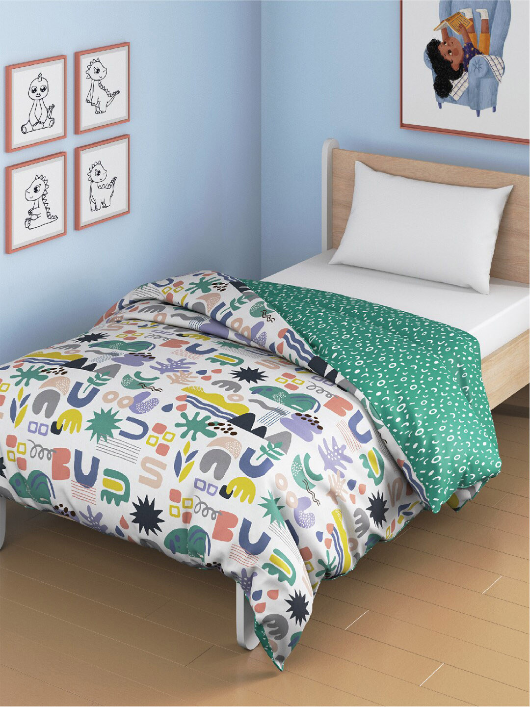 Smartsters White & Green Reversible Bamboo Cotton Mild Winter 300 GSM Single Bed Comforter