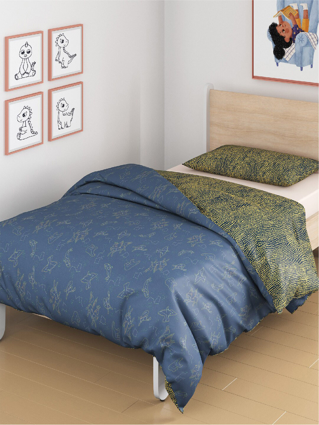 Smartsters Blue & Yellow Mild Winter 300 GSM Reversible Single Bed Comforter