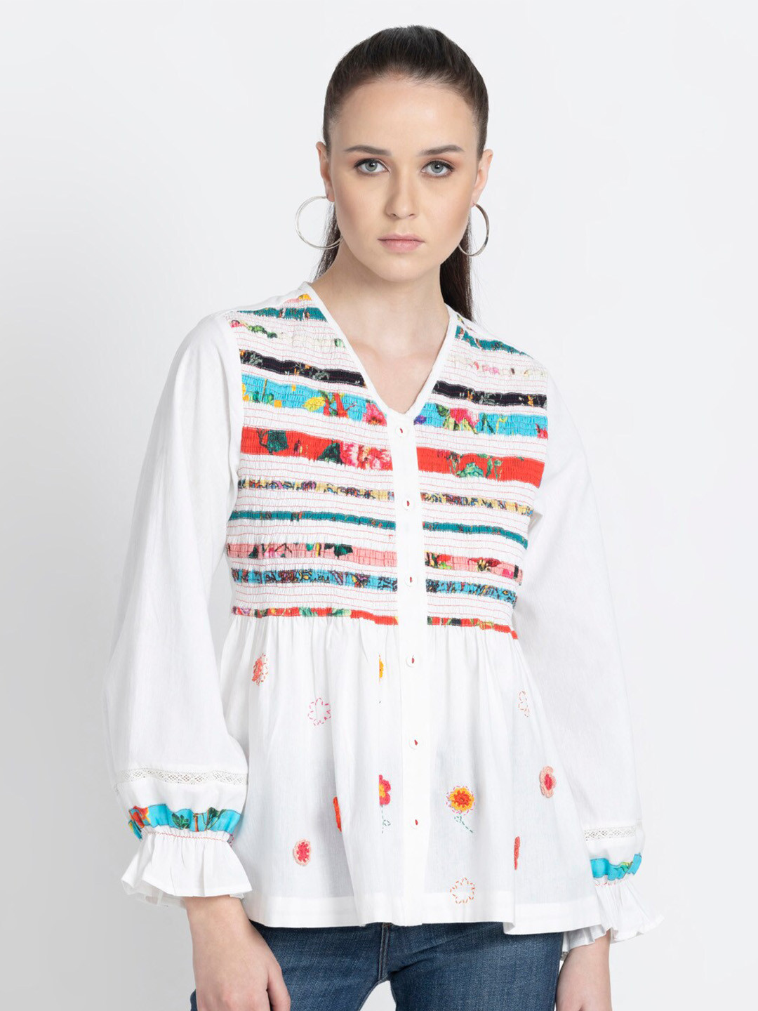 SHAYE Printed V-Neck Pure Cotton Top