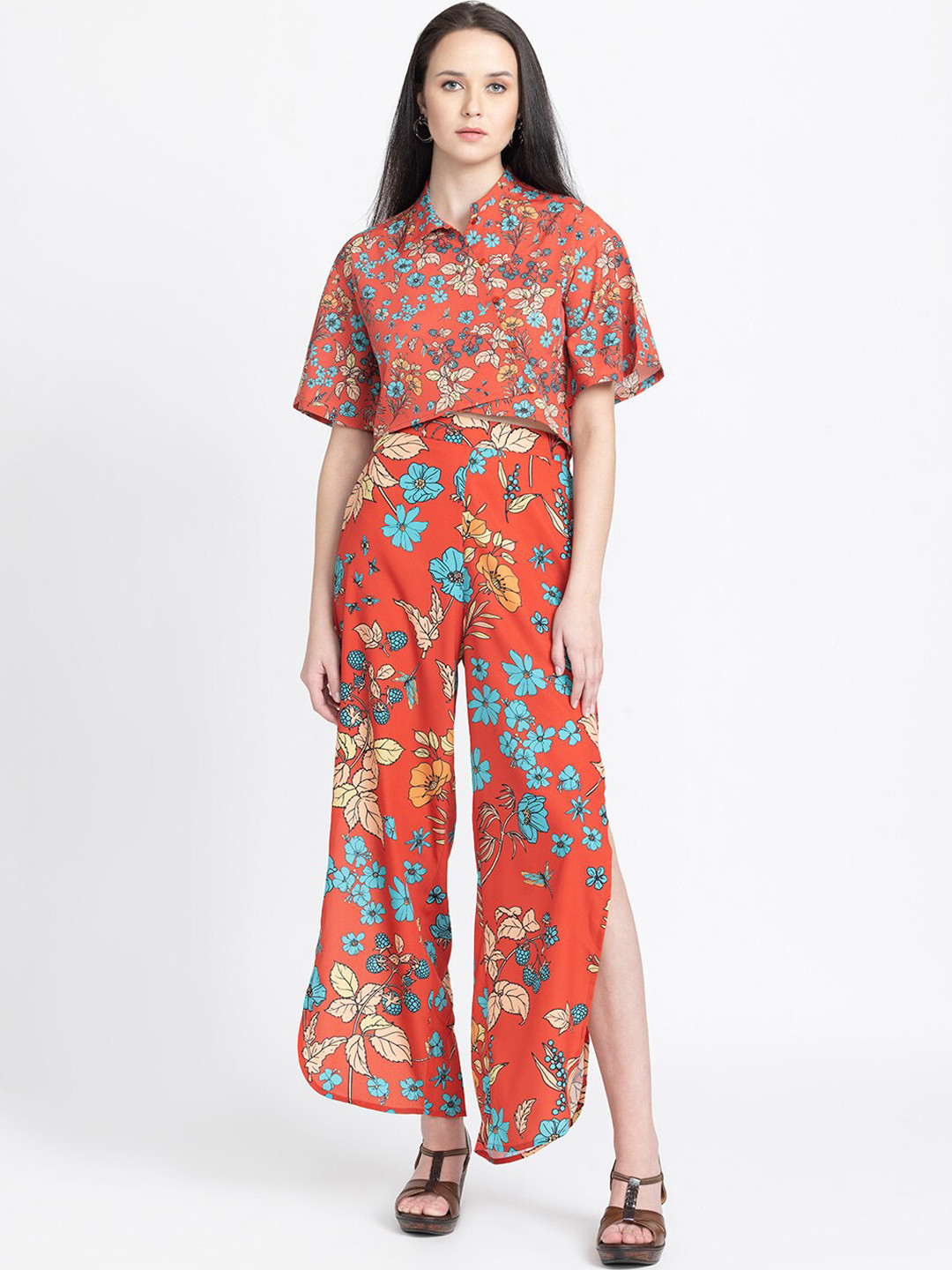 SHAYE Floral Printed Wrap Shirt And Trouser