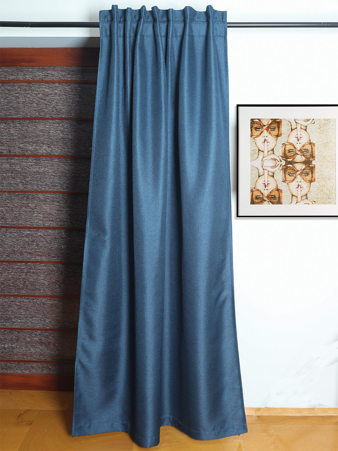 ZEBA Teal Self Design Room Darkening Cotton Door Curtain