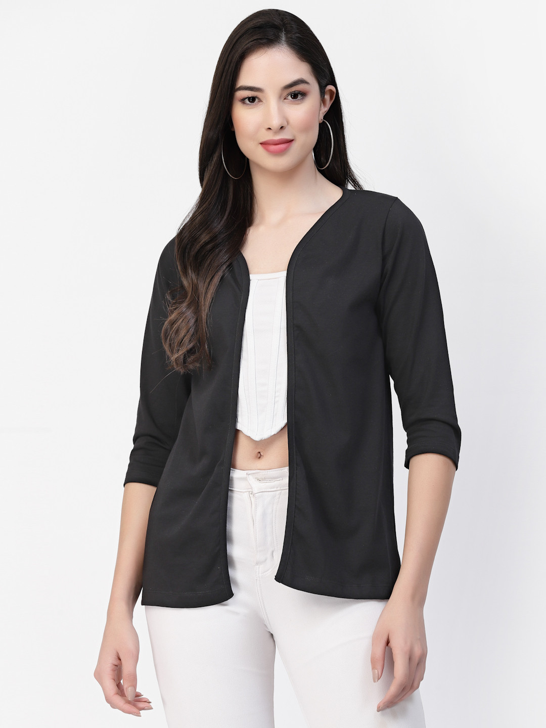 Kalt Three-Quarter Sleeves Open Front Shrug