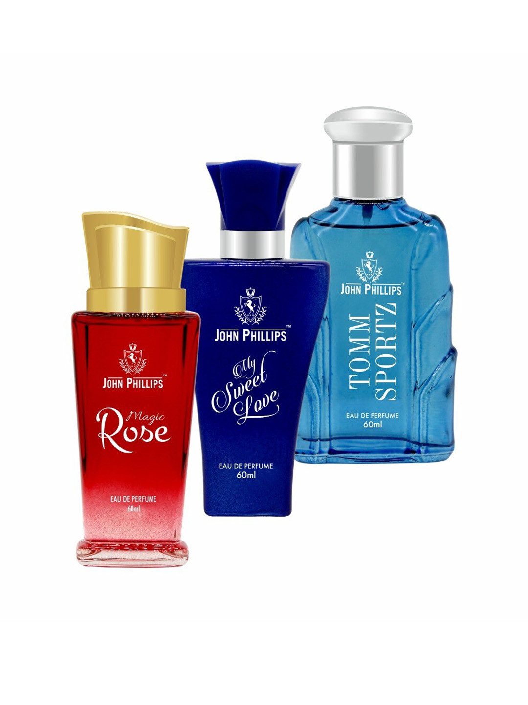 JOHN PHILLIPS Set Of 3 Magic Rose - My Sweet Love & Tomm Sportz Eau De Perfumes 60ml Each
