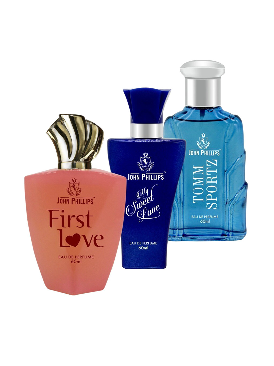 JOHN PHILLIPS Set Of 3 First Love-My Sweet Love & Tomm Sportz Eau De Perfumes 60ml Each