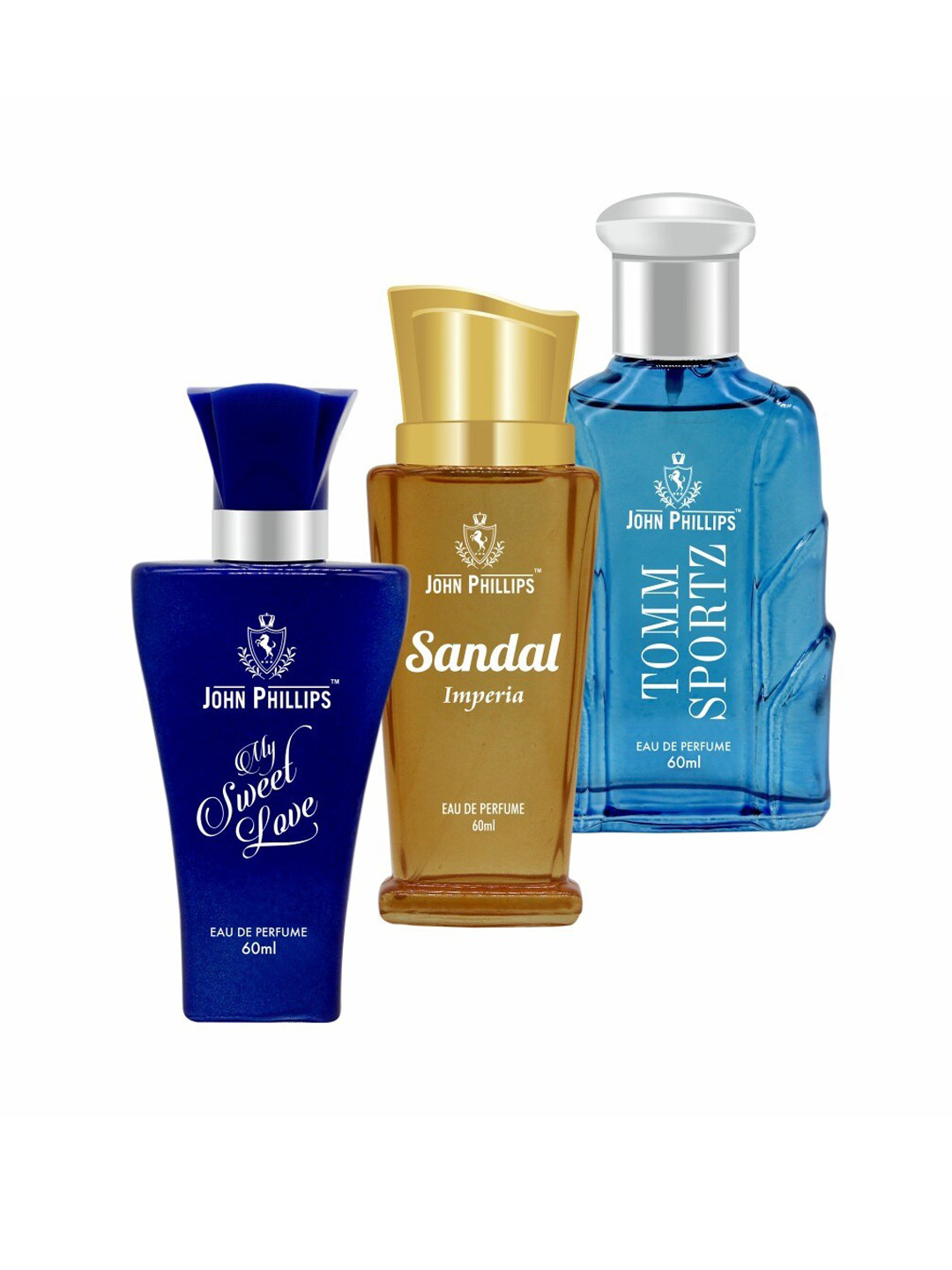JOHN PHILLIPS Set of 3 Eau De Parfum 60ml Each-My Sweet Love + Sandal Imperia +Tomm Sportz