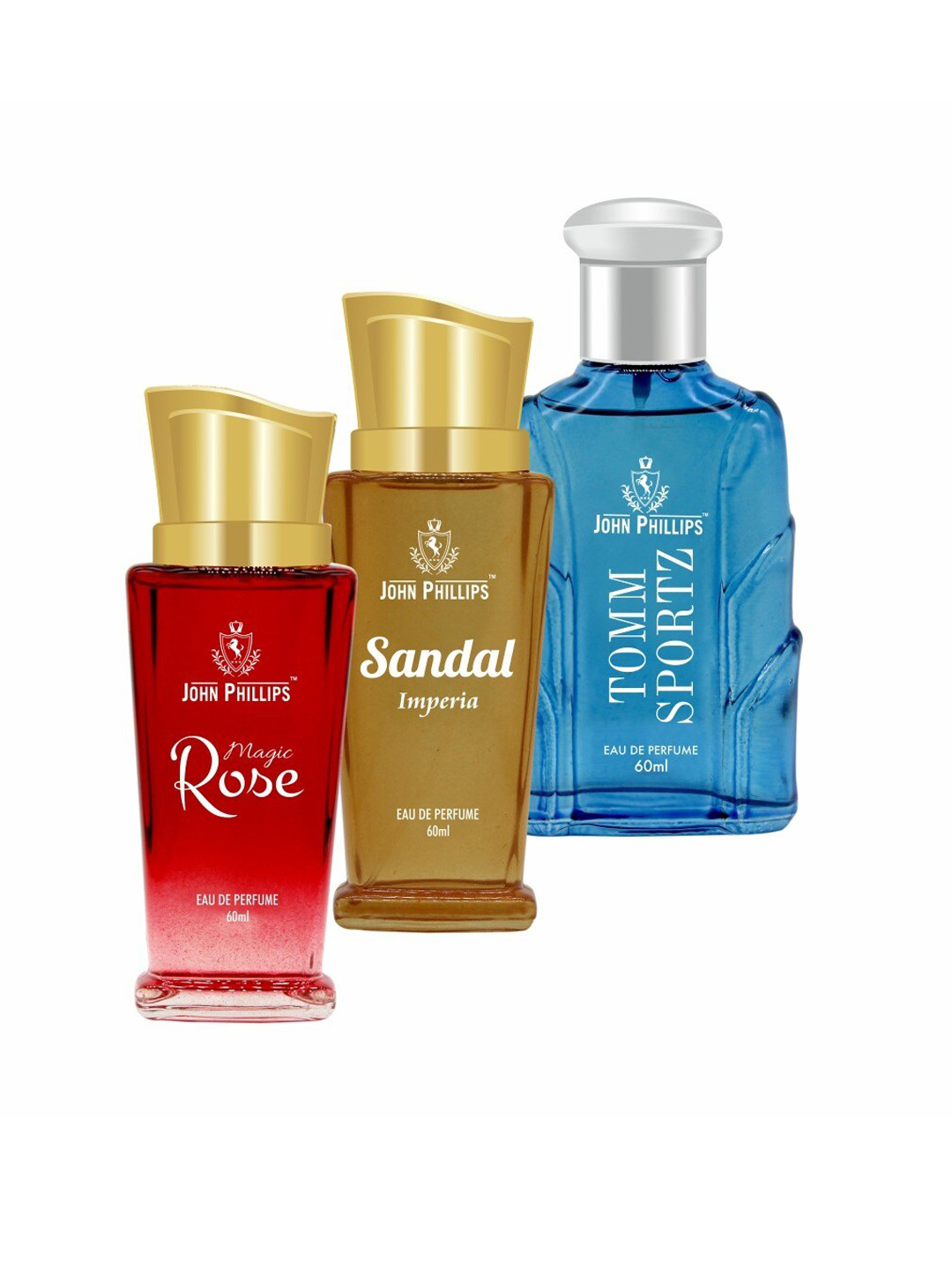 JOHN PHILLIPS Set of 3 Eau De Parfum 60 ml each - Magic Rose + Sandal + Tomm Sportz