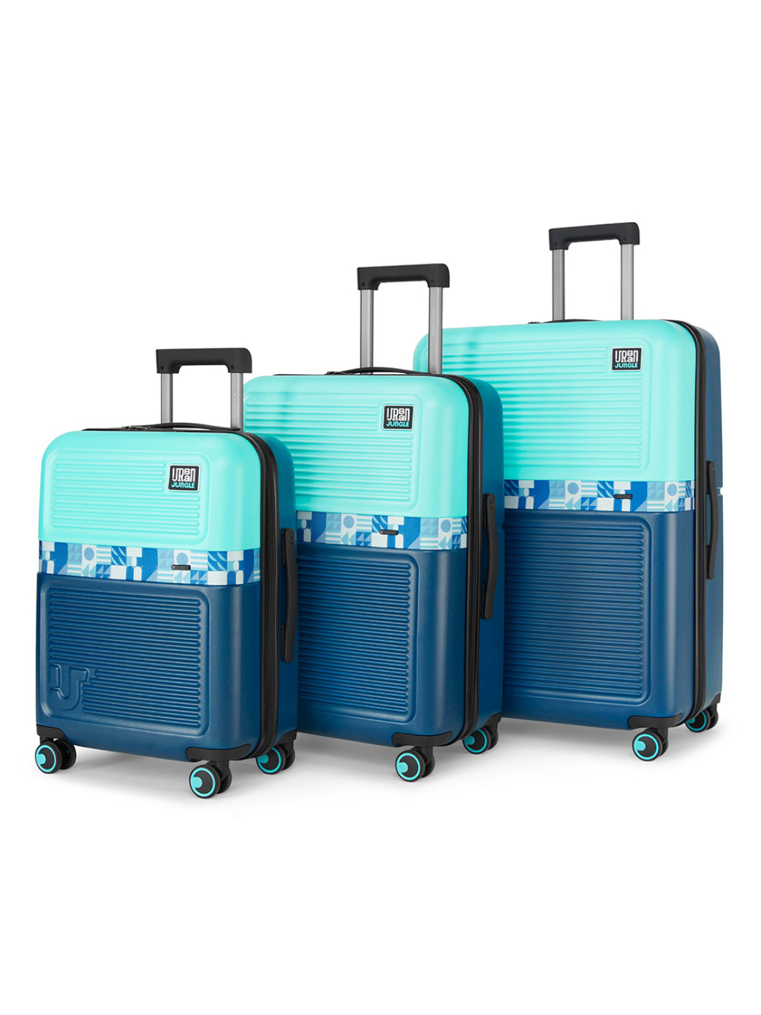 Urban Jungle By Safari Set of 3 Pool Blue Hardside Trolley Polycarboante Suitcase