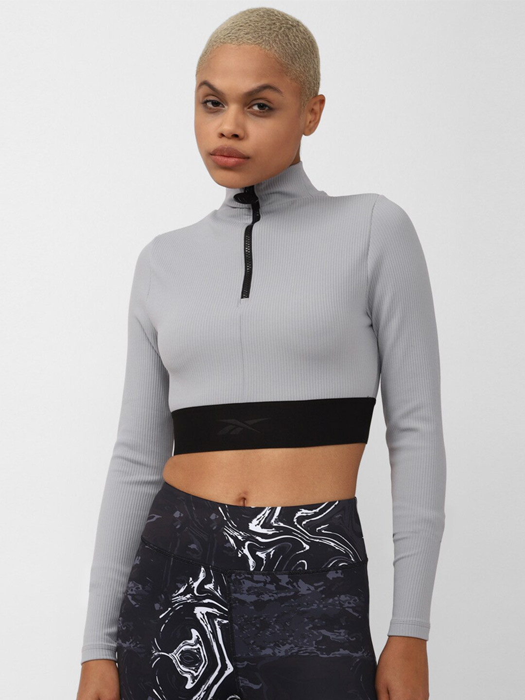 Reebok Cardi B High Neck Crop Fitted Top