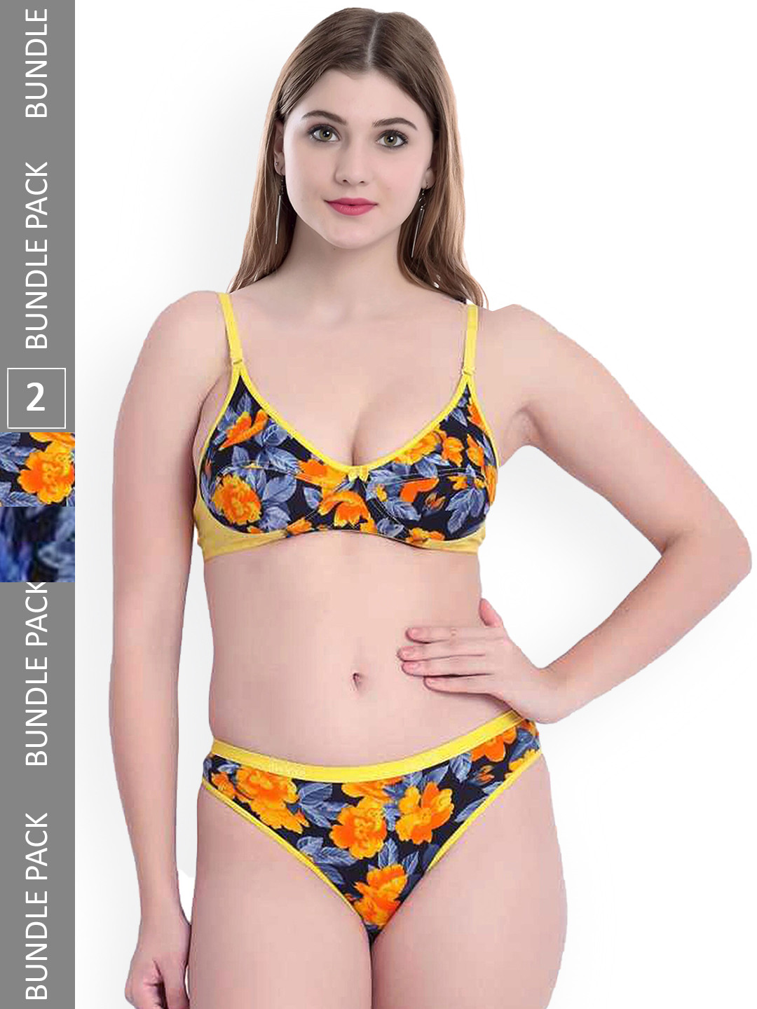 Aamarsh Pack Of 2 Printed Cotton Lingerie Set AP_Sunflower S_Blue,Yellow_30