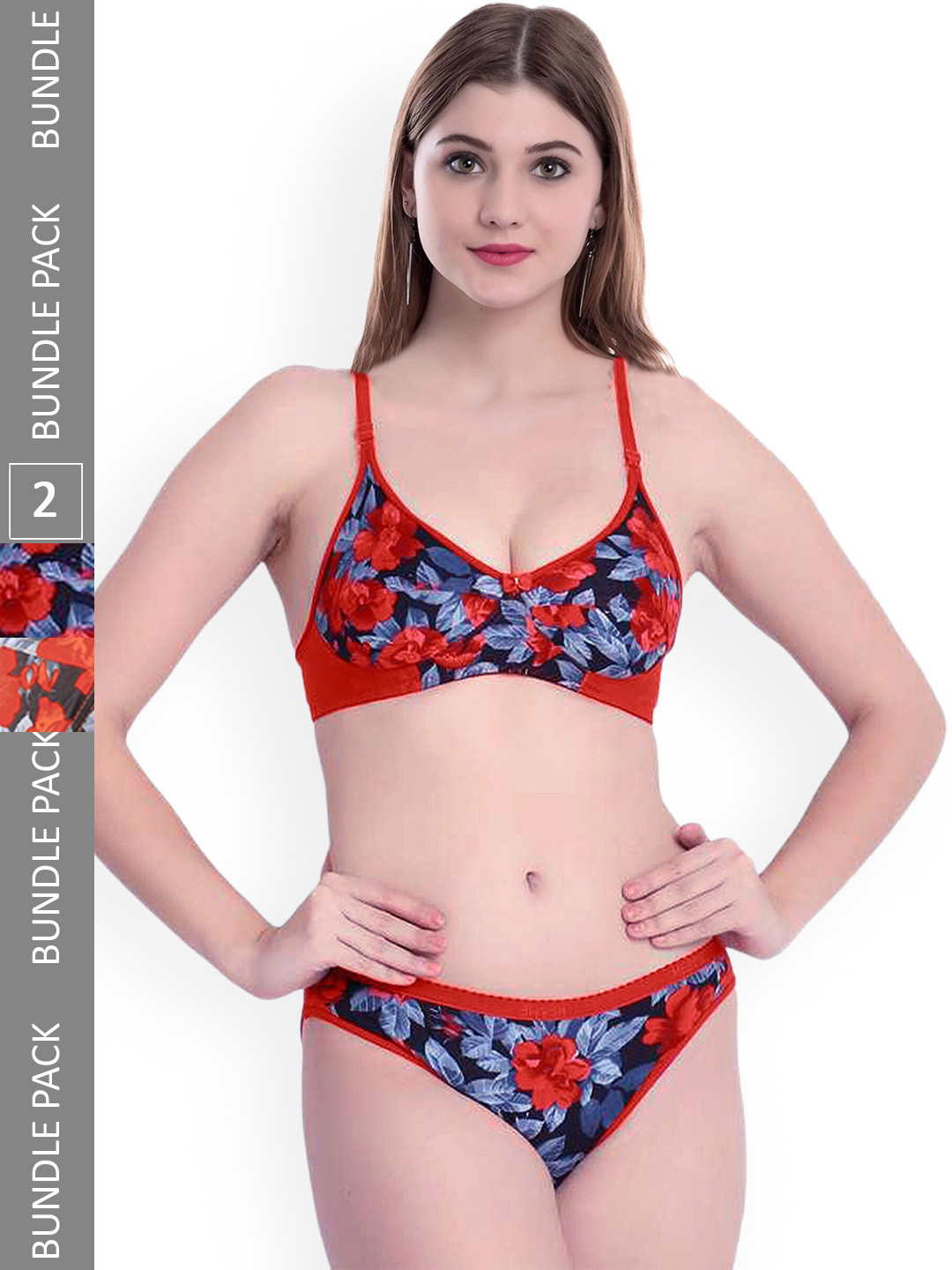 Aamarsh Set Of 2 Printed Cotton Lingerie Set AP_Sunflower S_Red_30