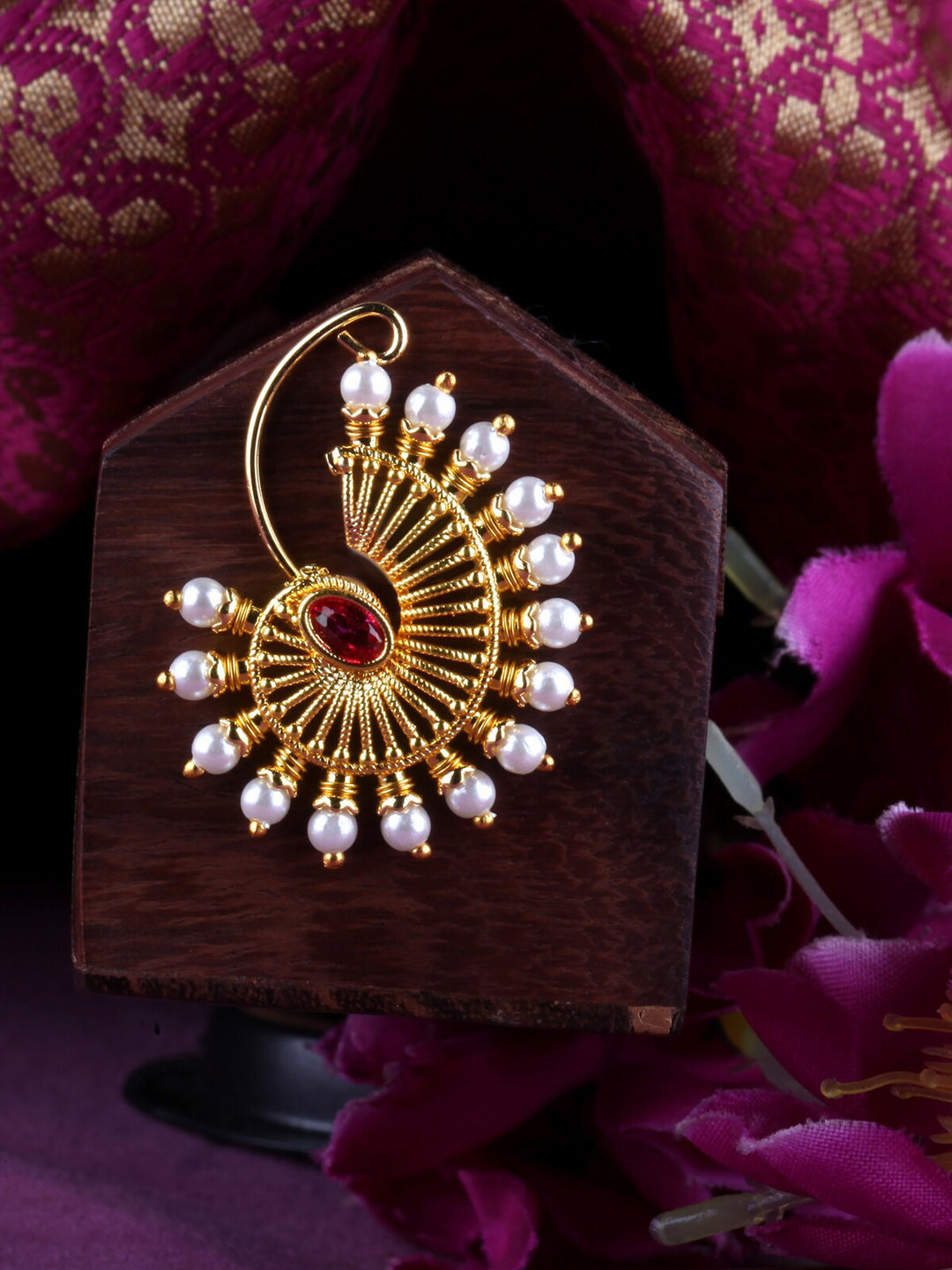 Vighnaharta Set Of 2 Gold-Plated Beaded Nose Ring