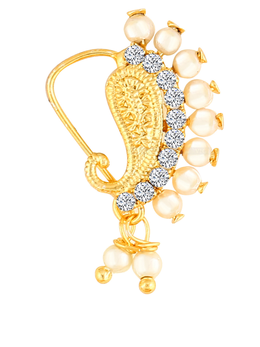 Vighnaharta Set Of 3 Gold-Plated AD-Studded & Beaded Nose Ring