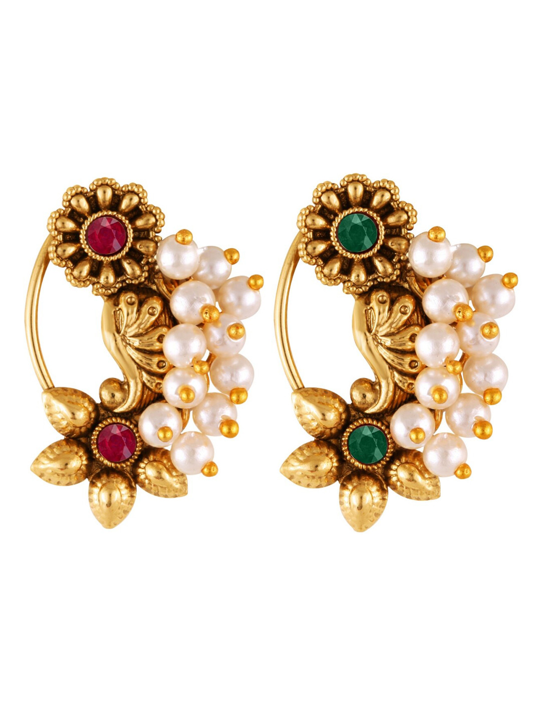 Vighnaharta Set Of 2 Gold Plated Beaded Nosepins