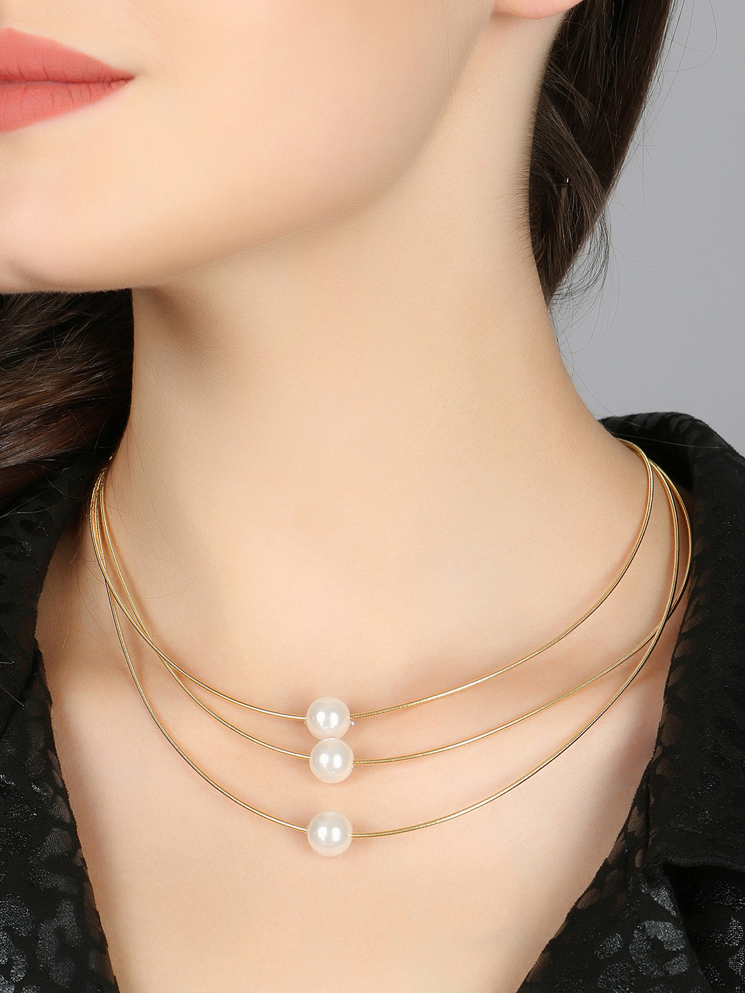 Adwitiya Collection Gold-Plated Layered Chain With Pearls