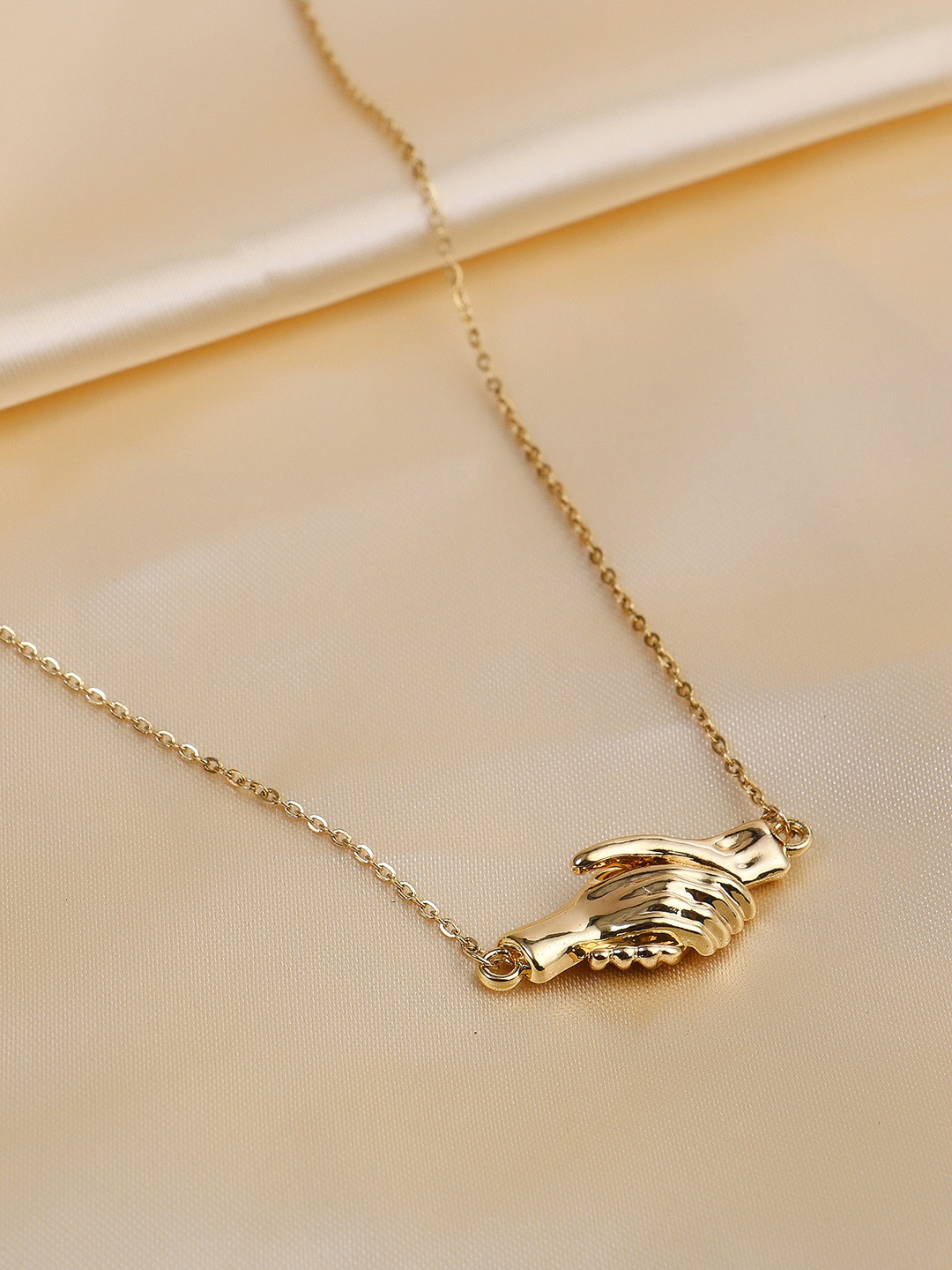 Adwitiya Collection Women Gold-Plated Handshake Pendent With Chain