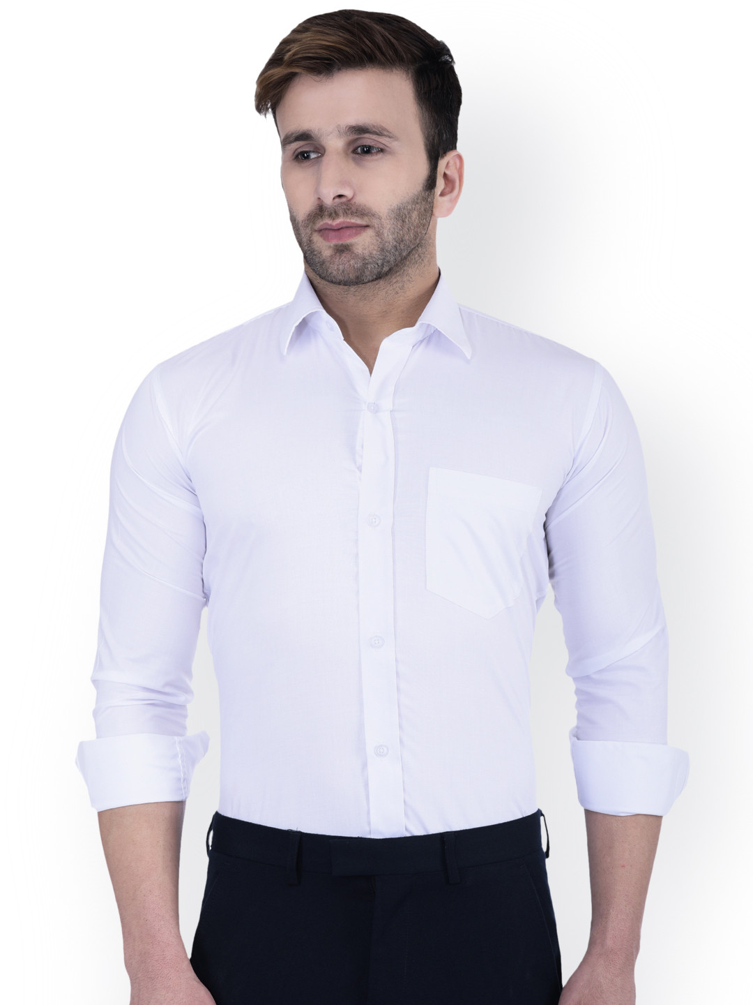 Hangup Men White Regular Fit Solid Formal Shirt