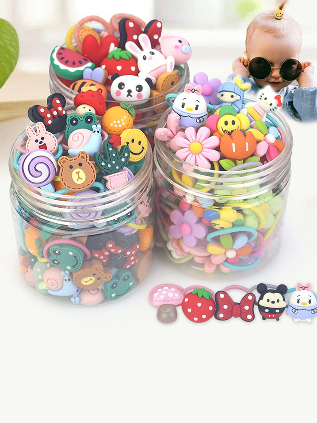 LYTIX Girls Set Of 10 Soft Elastic Assorted Design Ponytail Holders