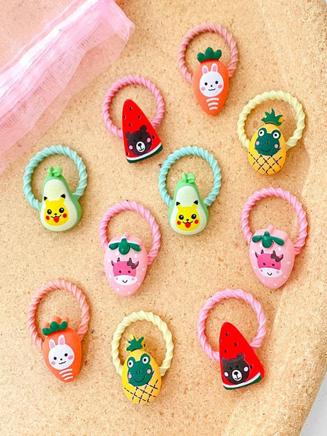 LYTIX Girls Set Of 10 Soft Elastic Assorted Design Ponytail Holders