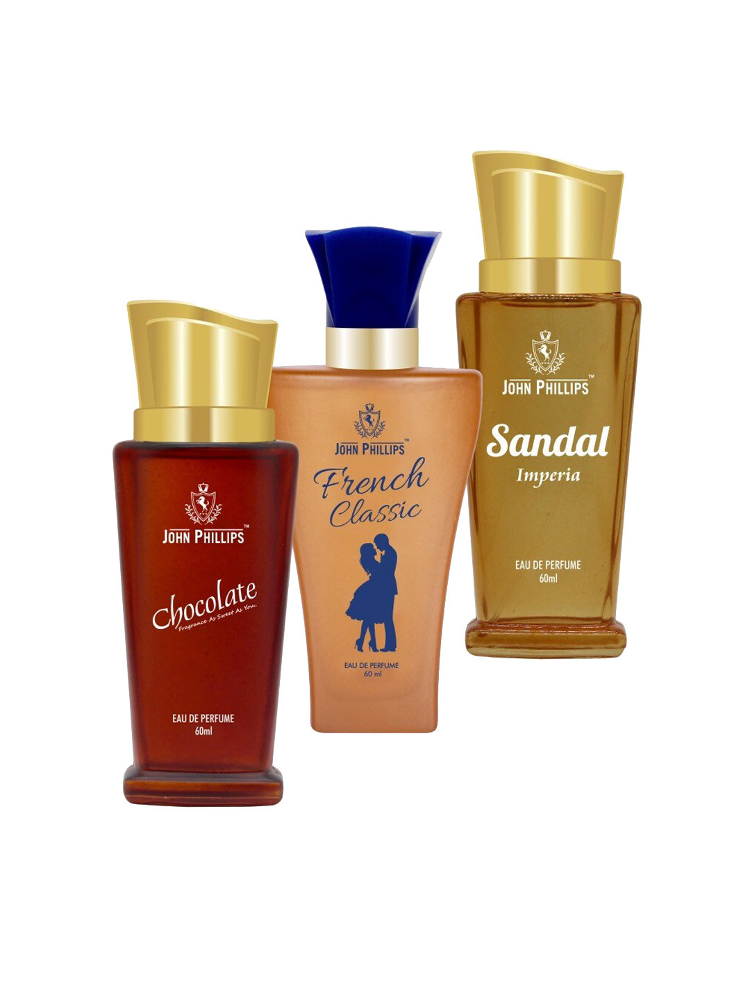 JOHN PHILLIPS Set of 3 Eau De Parfum 60ml Each-Chocolate + French Classic + Sandal Imperia
