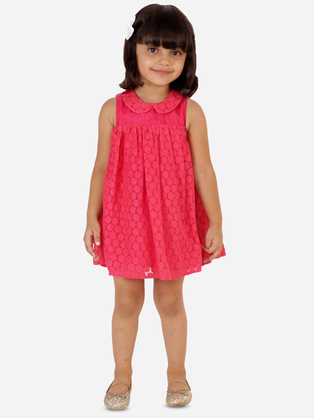 KidsDew Girls Self Designed Peter Pan Collar A-Line Dress