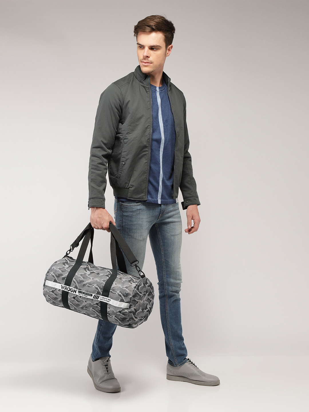 Buy WROGN Unisex Grey Printed Duffel 