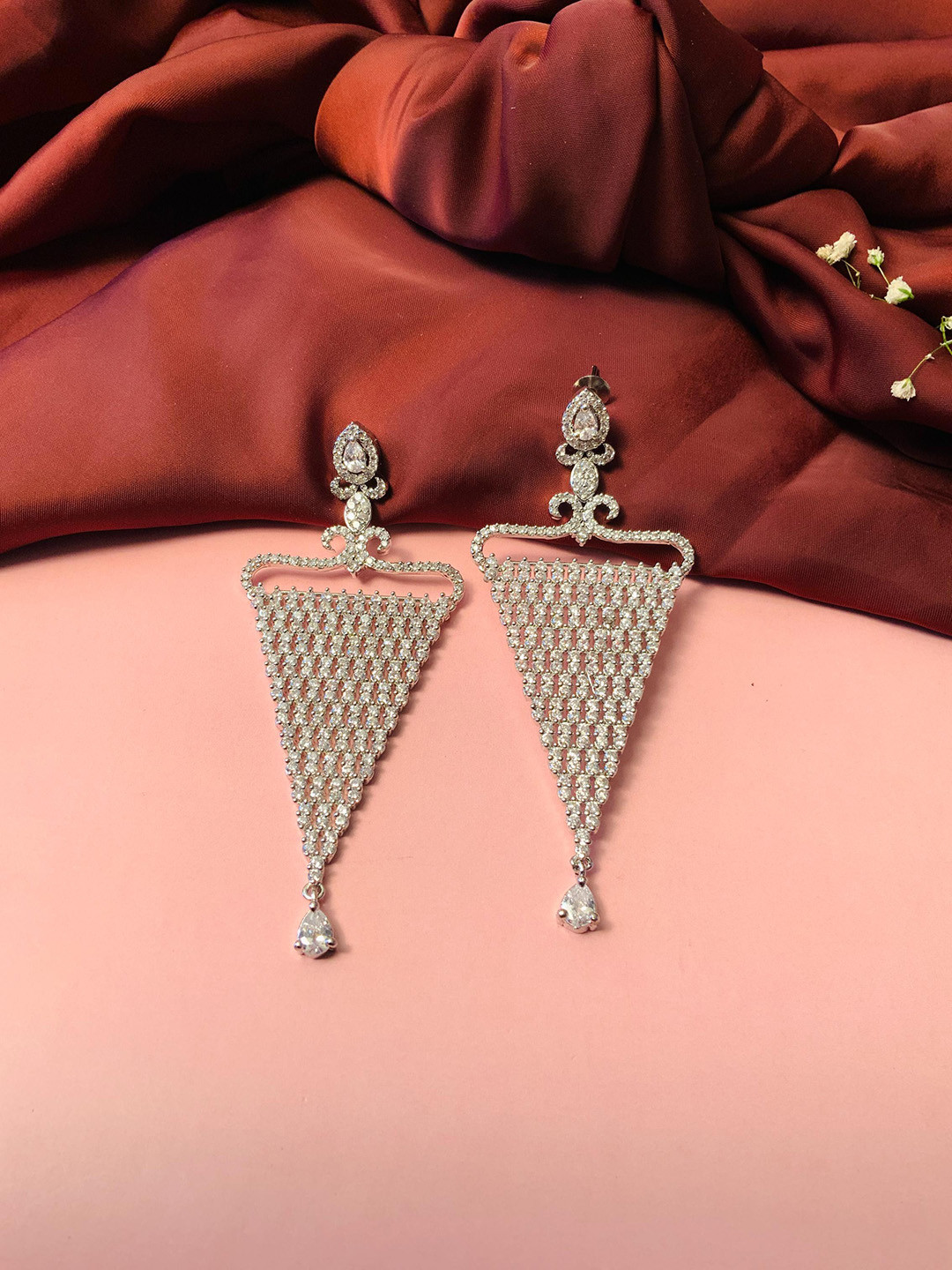 ABDESIGNS Women Trendy Silver-Plated Drop Earrings