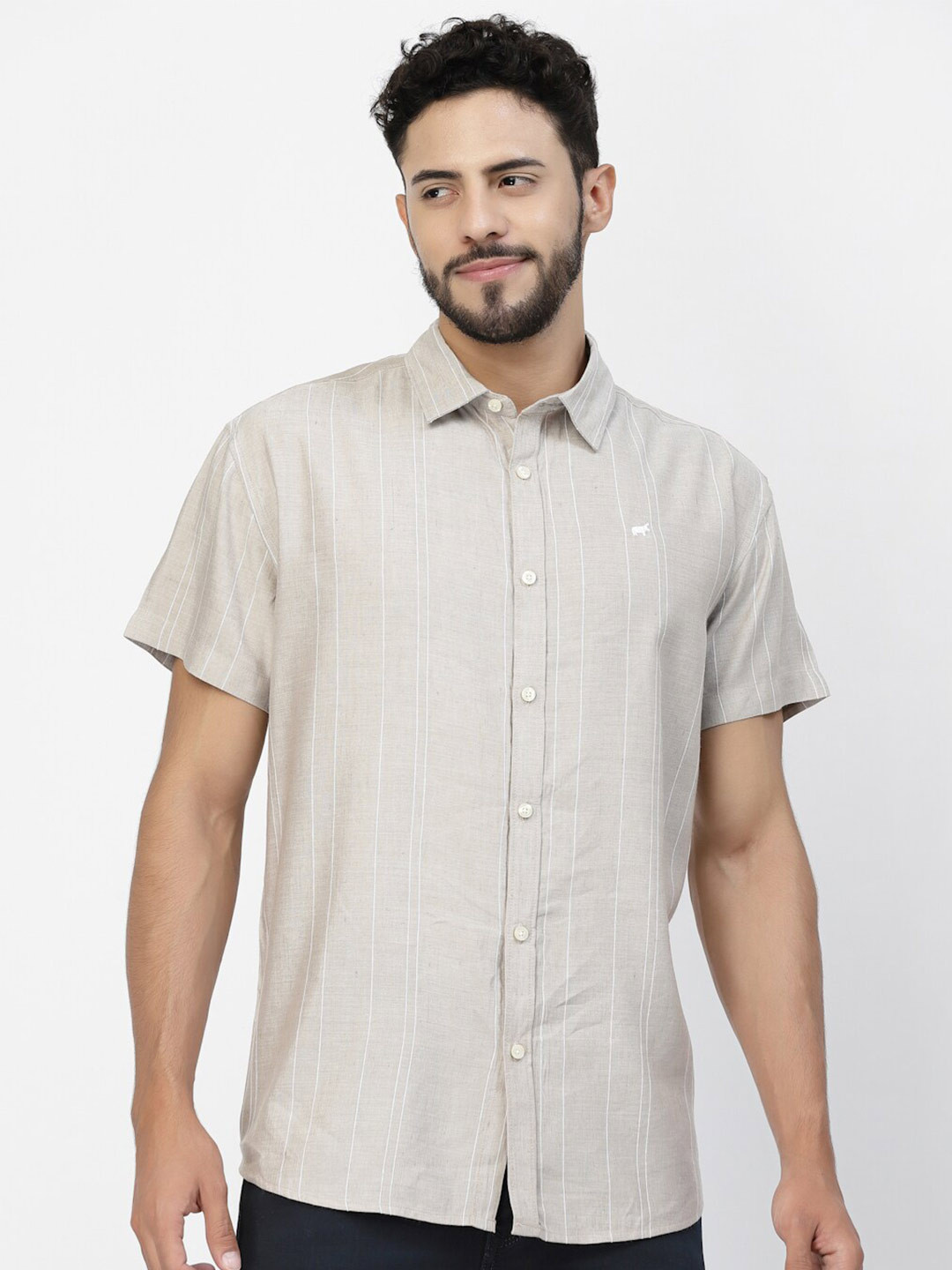 BRACLO Striped Half Sleeve Cotton Casual Shirt