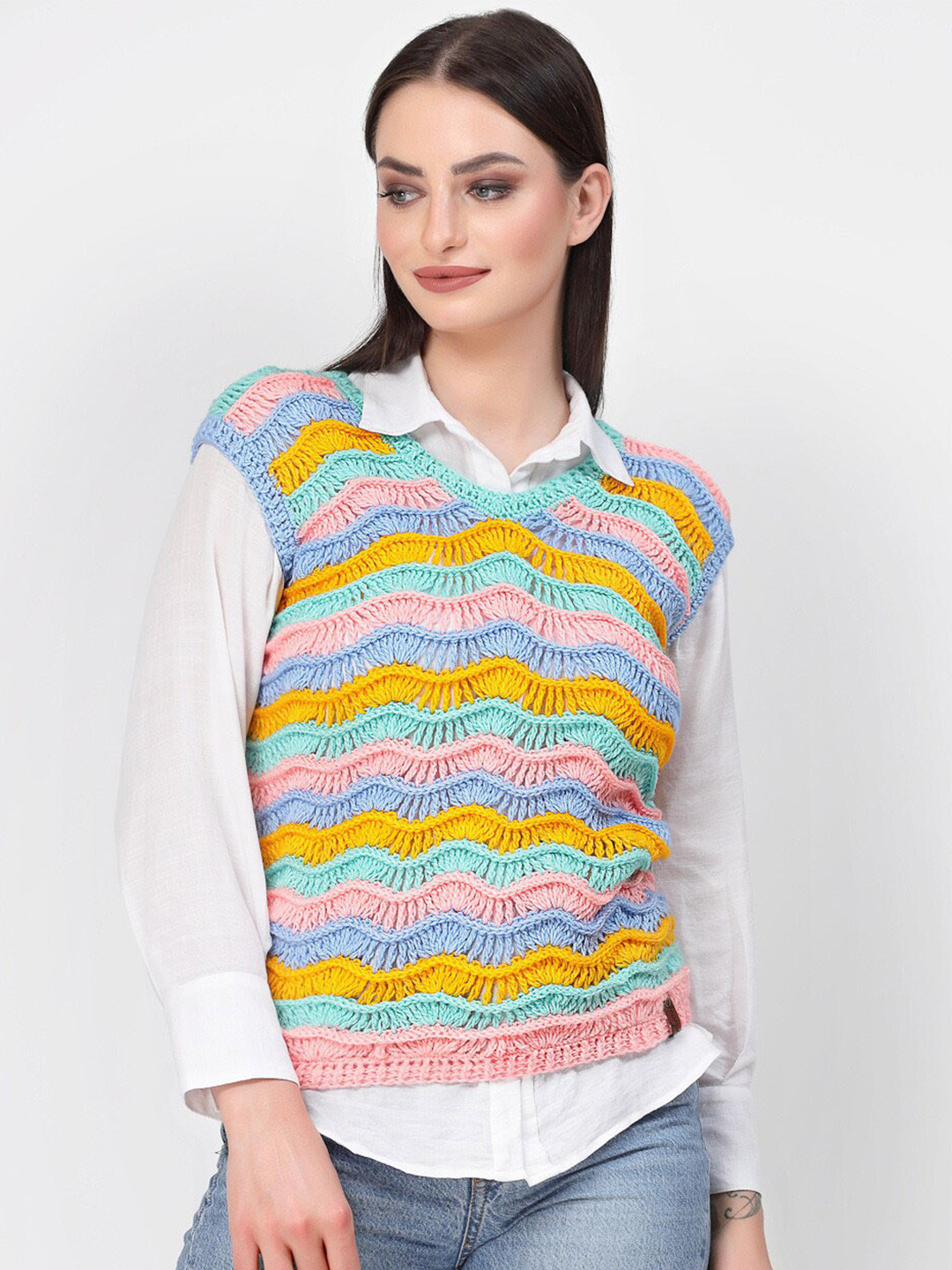 Velvery Striped Sleeveless Sweater Vest