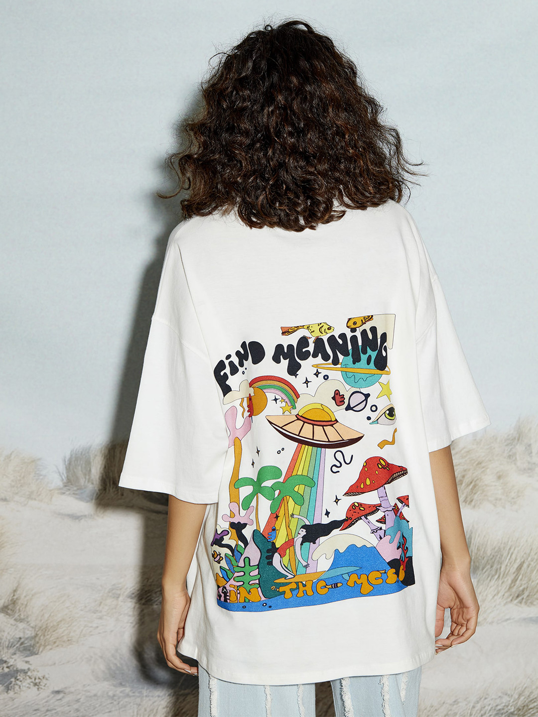 THE CLOTHING FACTORY Unisex Graphic Printed Drop Shoulder Sleeves Cotton Oversized T-shirt