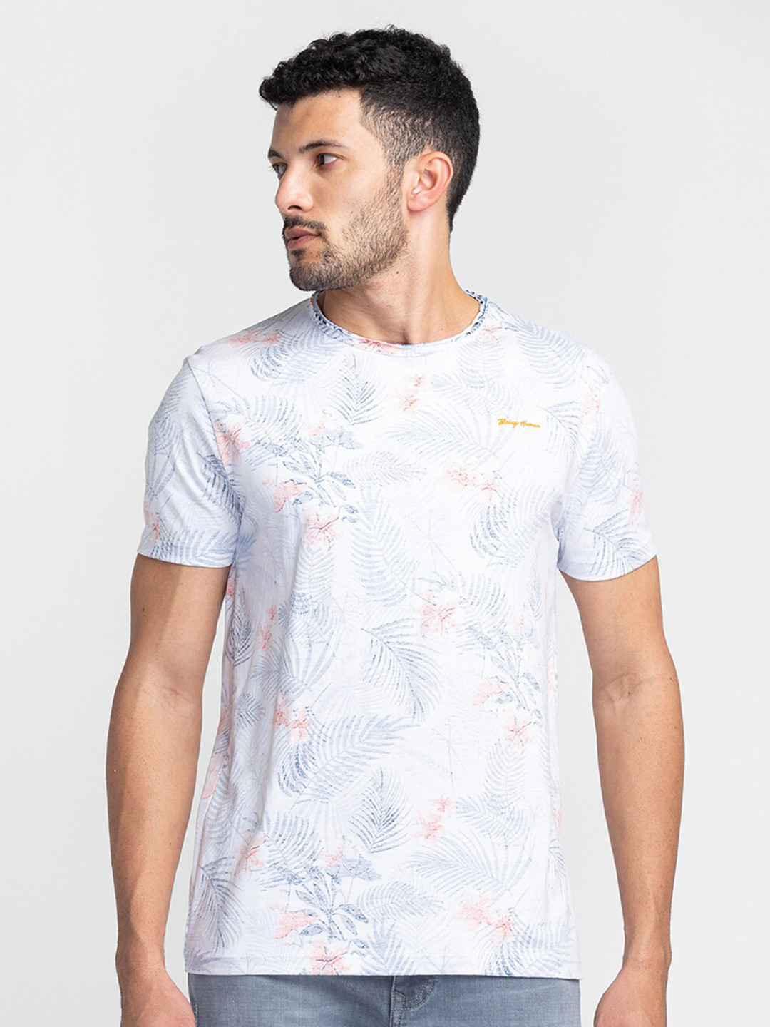 Being Human Tropical Printed Knitted Pure Cotton Casual T-shirt