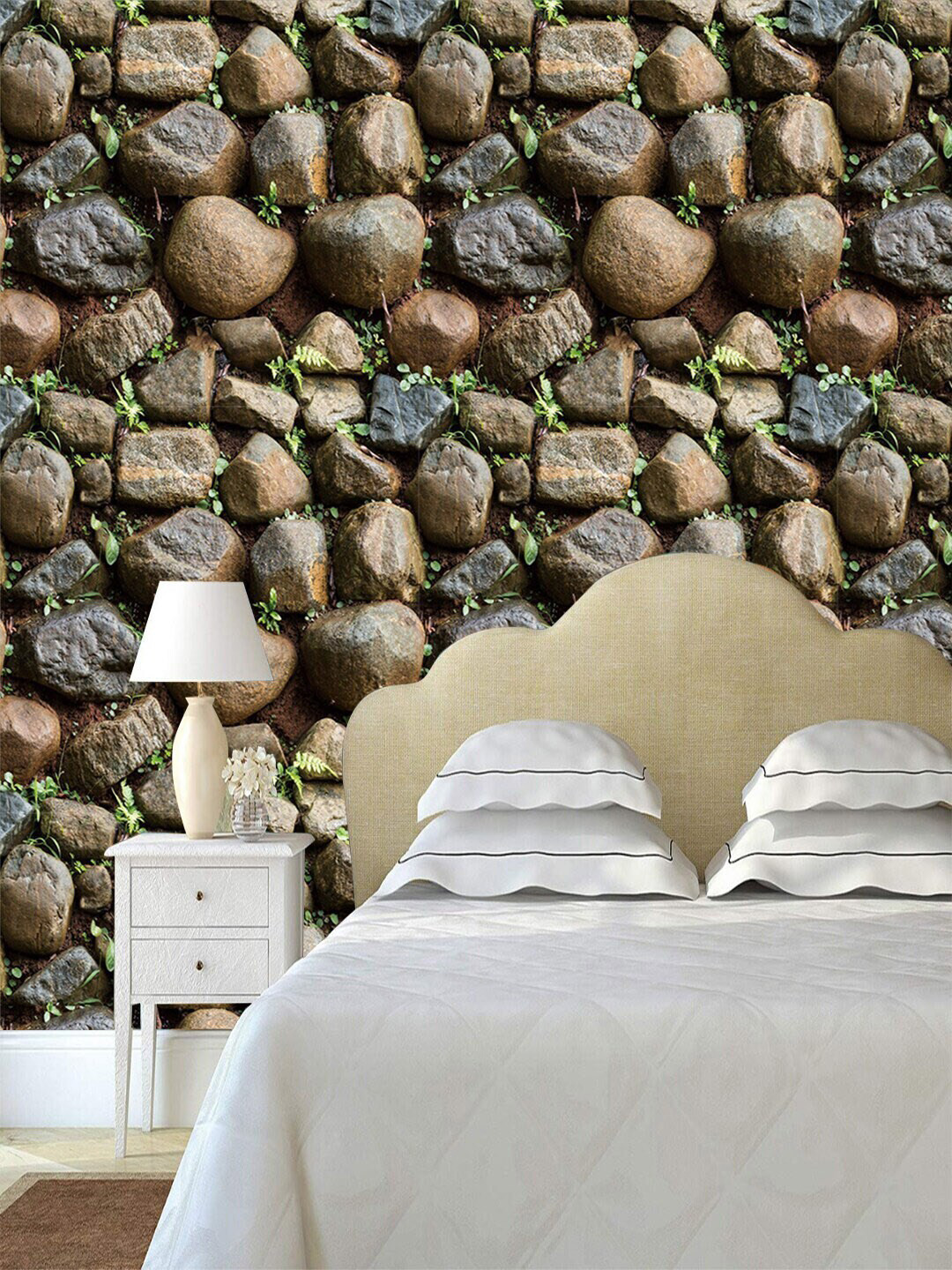 Jaamso Royals Green & Brown Stones Self-adhesive & Waterproof Peel & Stick Wall Sticker