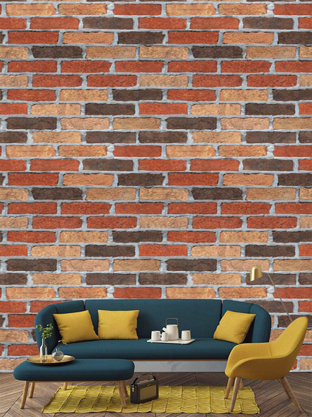 Jaamso Royals Red & Beige Brick Textured Self-adhesive & Waterproof Peel & Stick Wallpaper