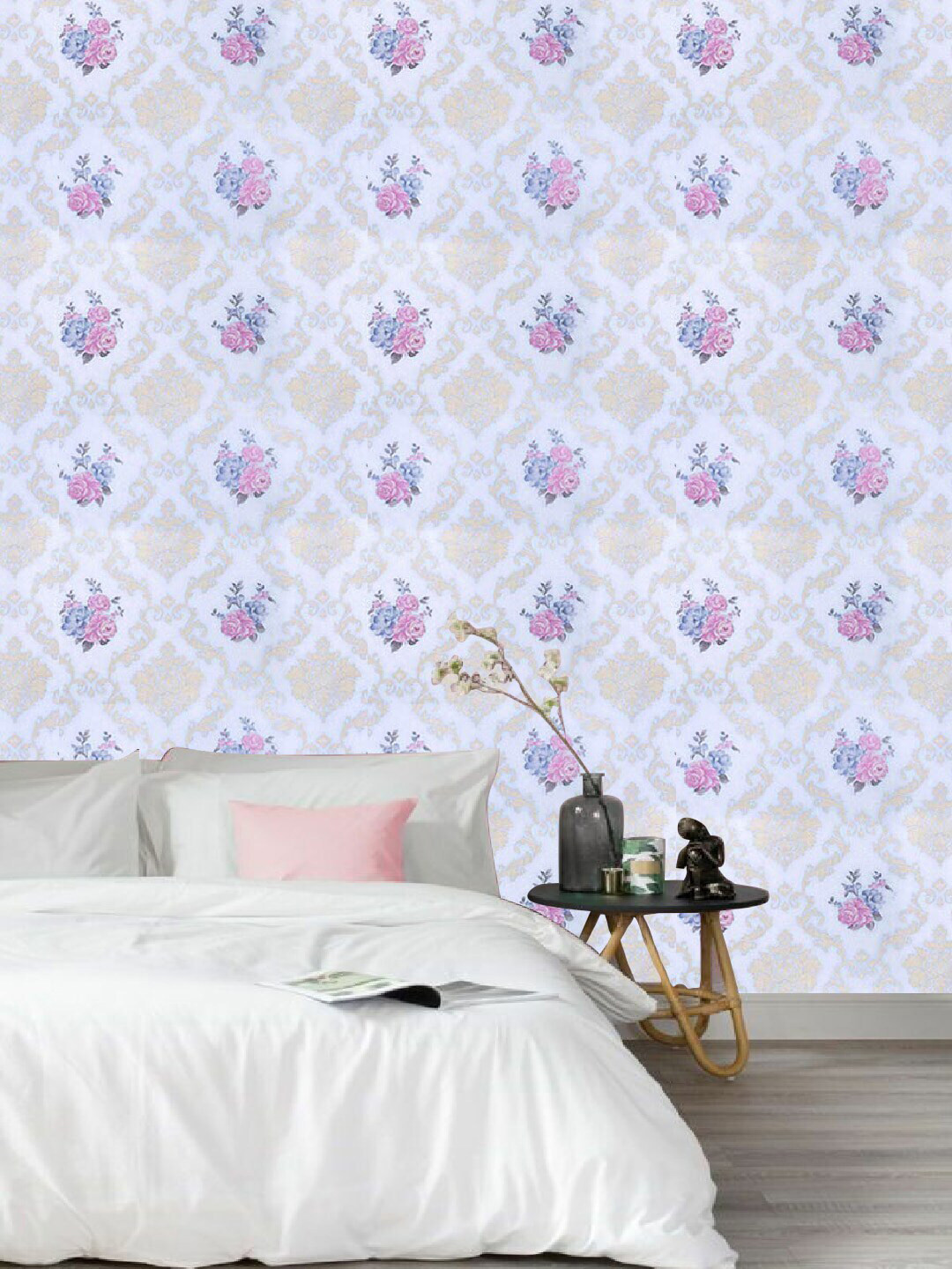 Jaamso Royals White & Purple Floral Printed Wall Sticker