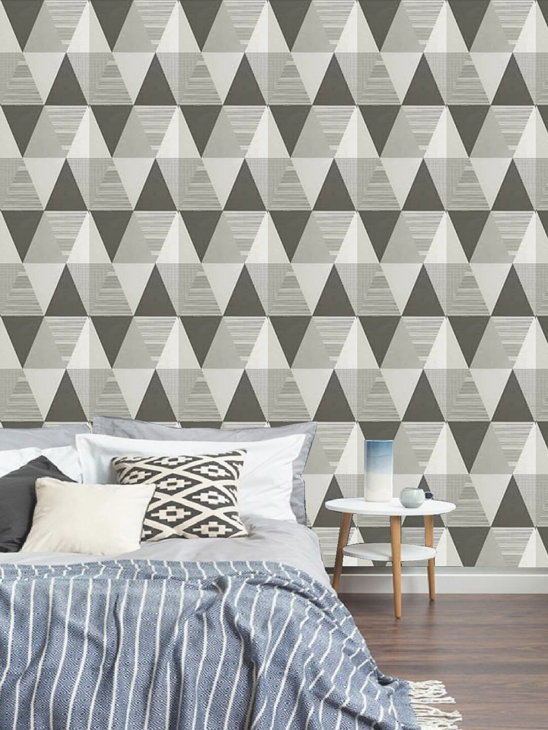 Jaamso Royals Grey Triangle Printed Self-adhesive & Waterproof Peel & Stick Wallpaper