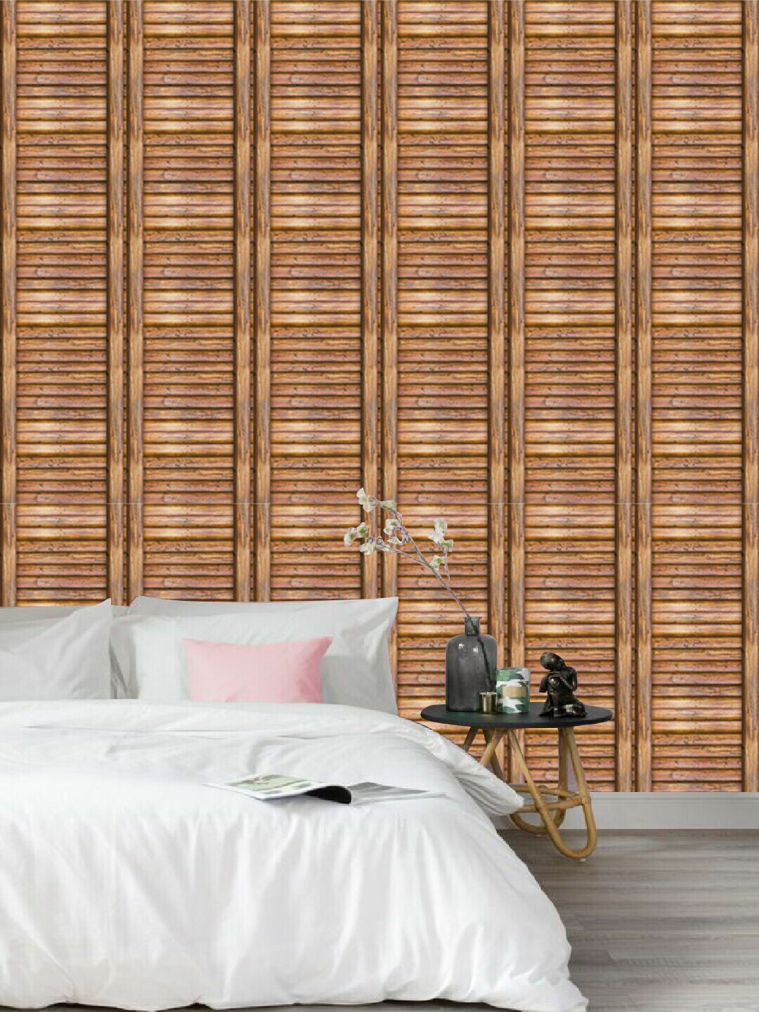 Jaamso Royals Brown Wood Grain Brick Printed Wall Sticker