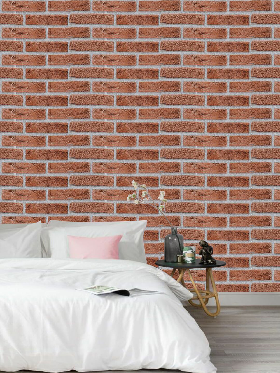 Jaamso Royals Brown Brick Printed Self-adhesive & Waterproof Peel & Stick Wallpaper