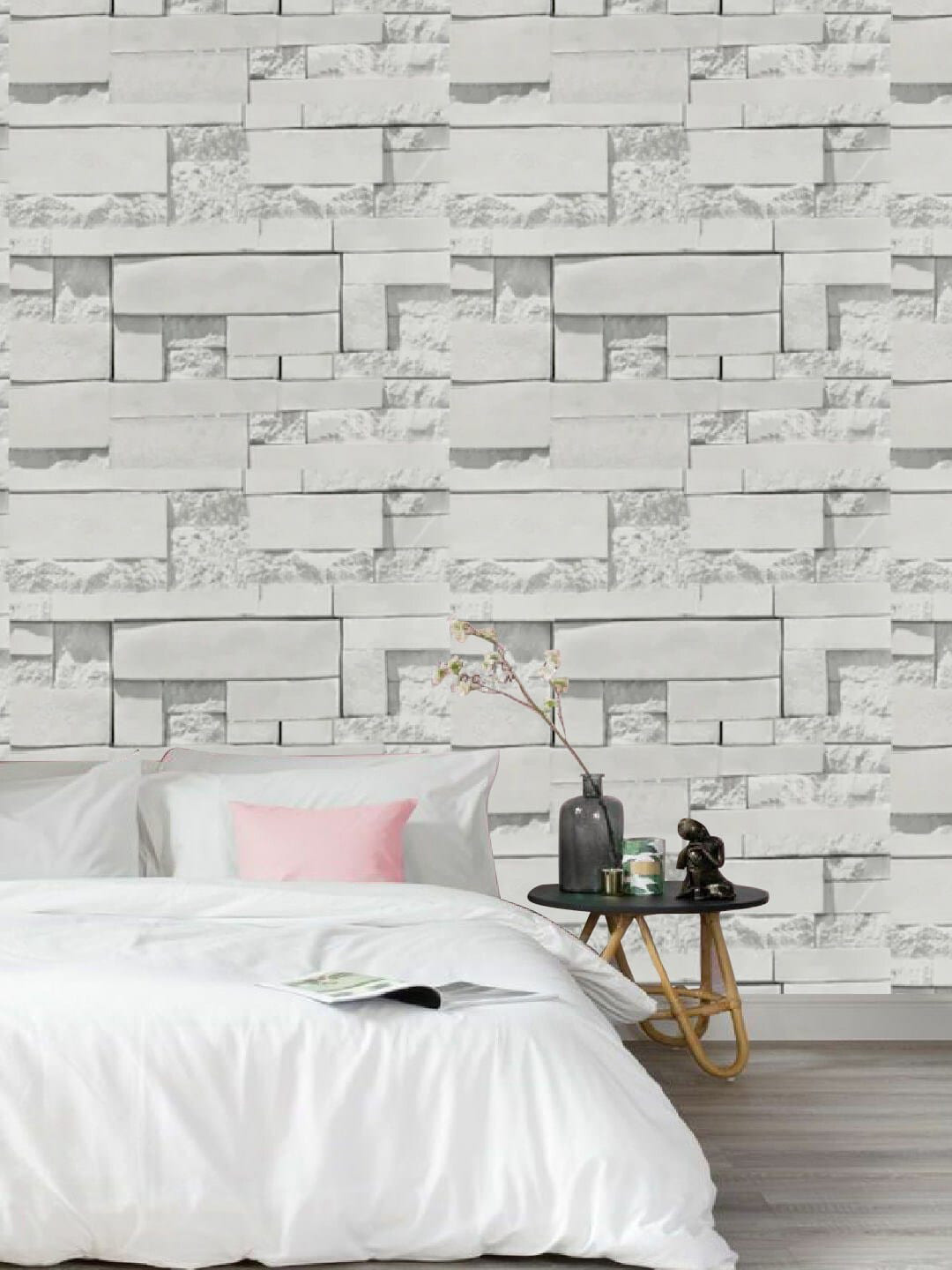 Jaamso Royals Grey Stone Brick Printed Self Adhesive Wall Sticker