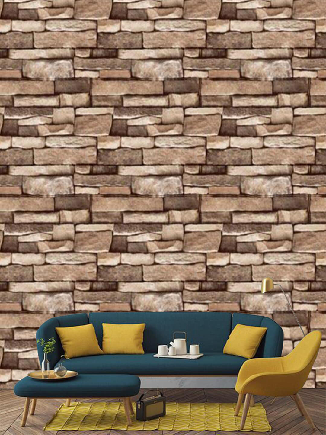 Jaamso Royals Brown Stone Printed Self Adhesive Wall Sticker