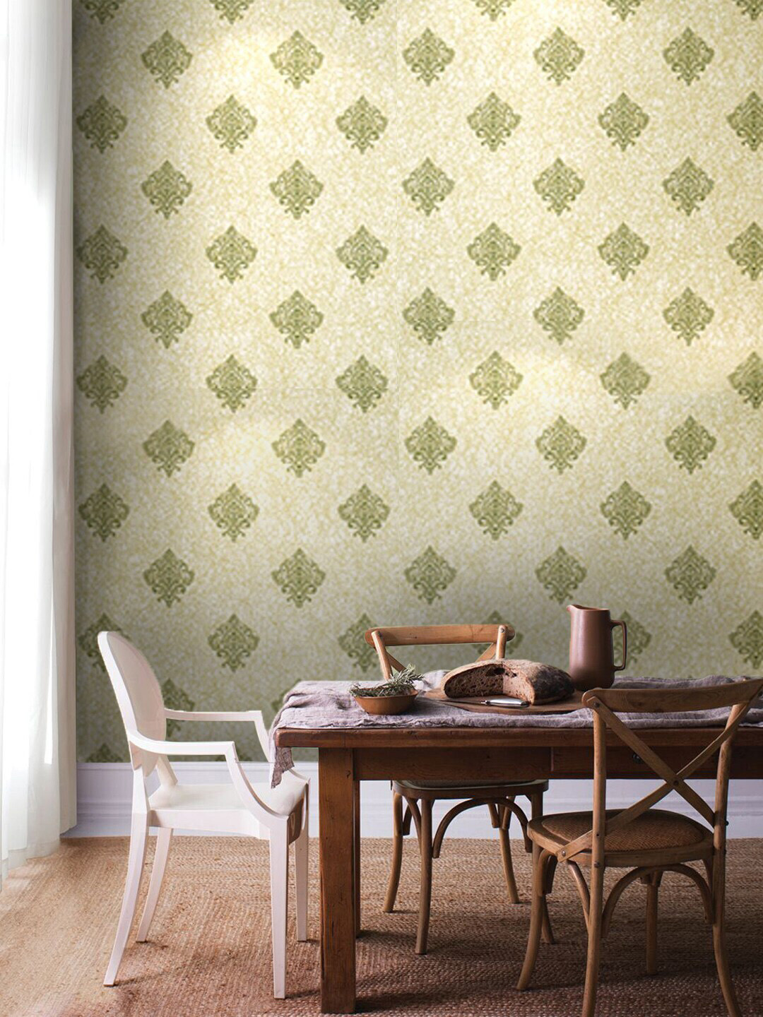 Jaamso Royals Vintage Green Printed Self Adhesive Waterproof Wallpaper