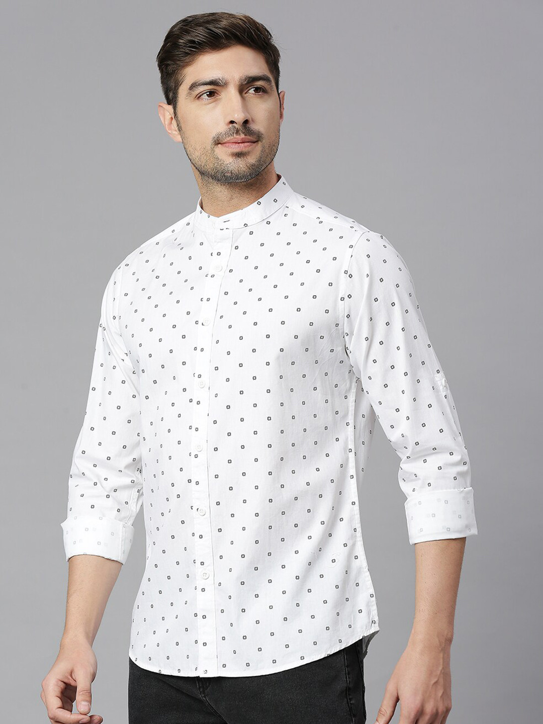 HERE&NOW Classic Slim Fit Opaque Micro Ditsy Printed Pure Cotton Casual Shirt