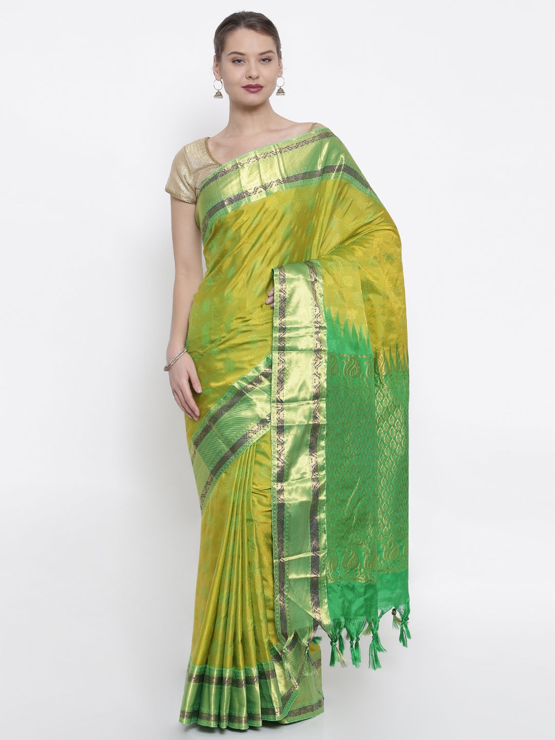 The Chennai Silks Lime Green Woven Design Pure Silk Saree The Chennai Silks Lime Green Woven Design Pure Silk Saree
