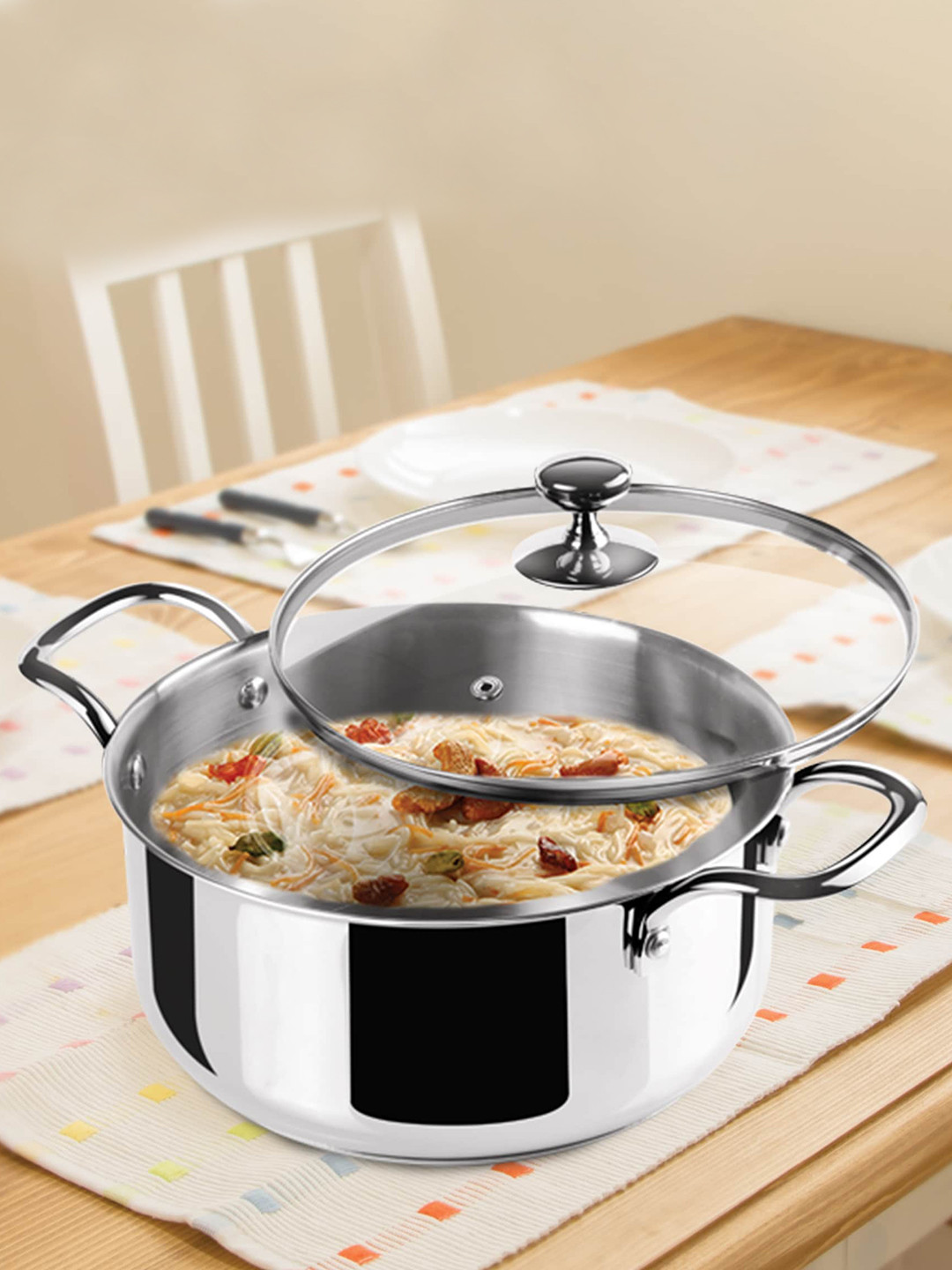 Milton Pro Cook Stainless Steel Indusction Safe Casserole With Glass Lid 18 cm 2.3L