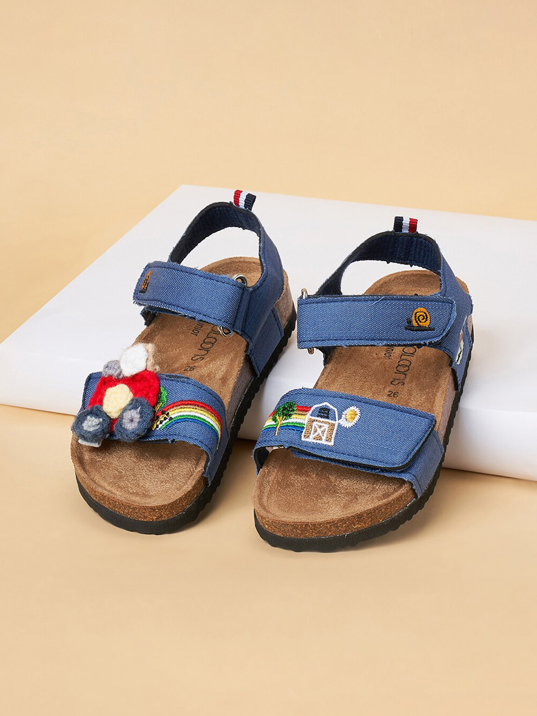 Pantaloons Junior Boys Train Embroidered Fabric Comfort Sandals With Velcro Closure