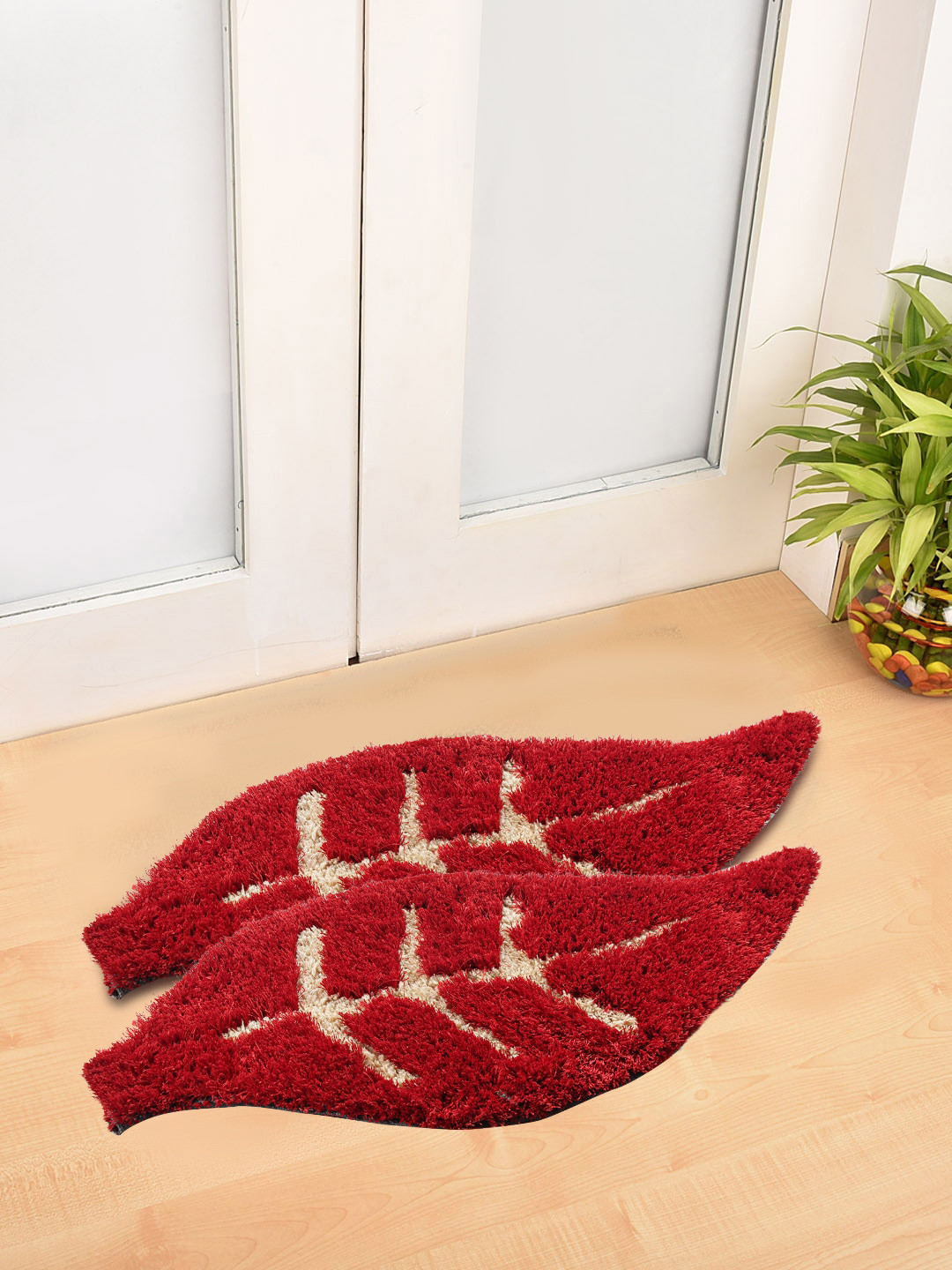 FABINALIV Red 2 Pieces Floral Door Mats