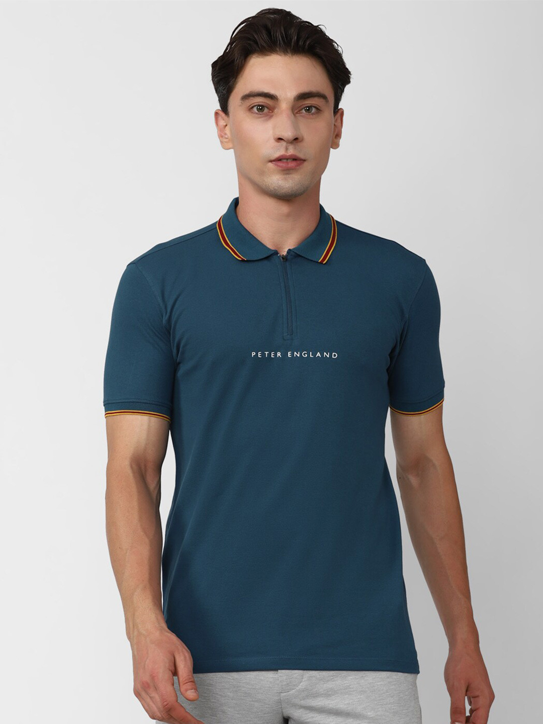 Peter England Polo Collar Slim Fit Cotton Modal T-shirt