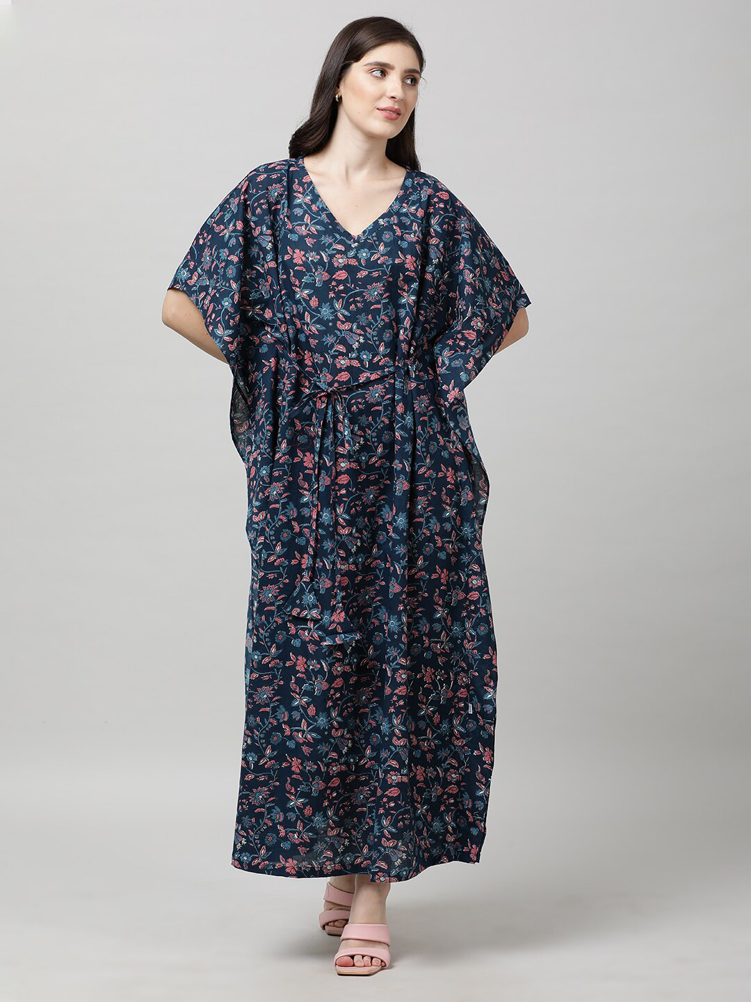 mackly Floral Printed Flared Sleeves Kaftan Maxi Dress