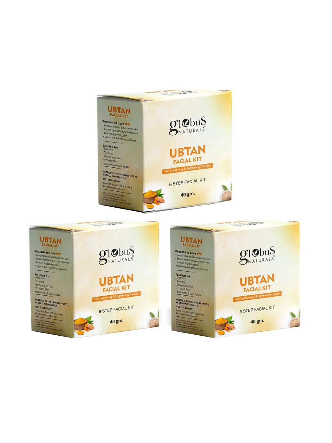 Globus naturals Set of 3 Ubtan 6 Step Facial Kit for Skin Lightening - 40 g Each