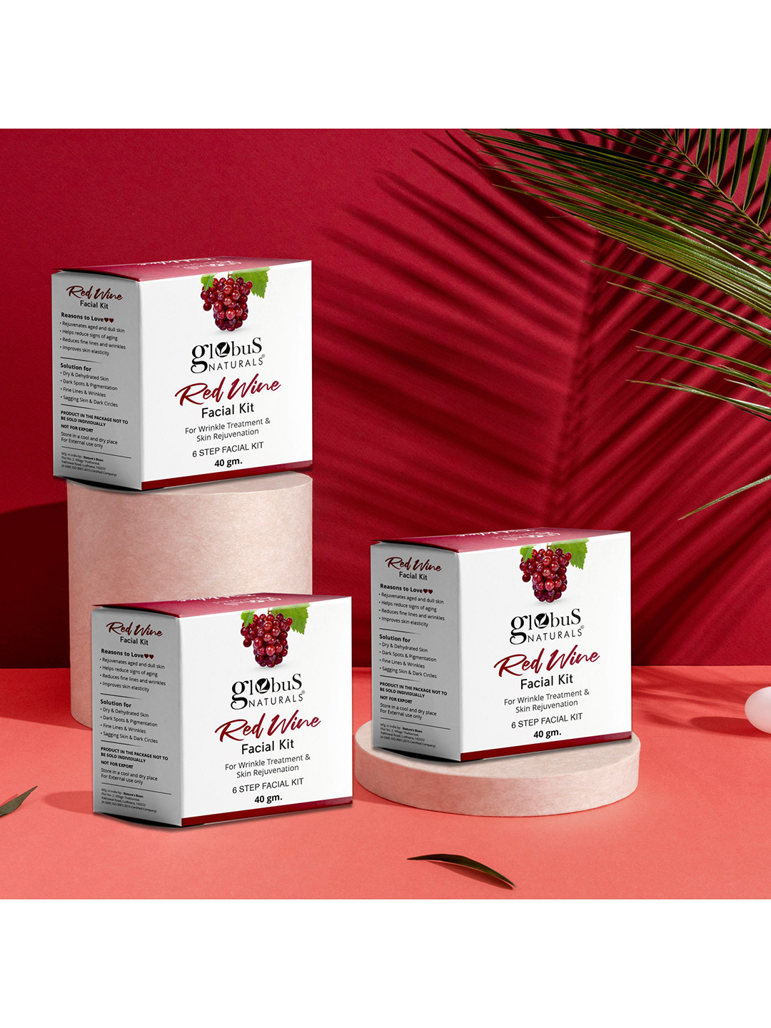 Globus naturals Set of 3 Red Wine 6 Steps Facial Kit for Wrinkle Treatment - 40 g Each