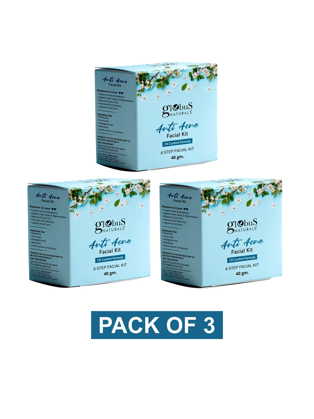 Globus naturals Set of 3 Anti-Acne Facial Kit with Turmeric & Neem Oil - 40 g each